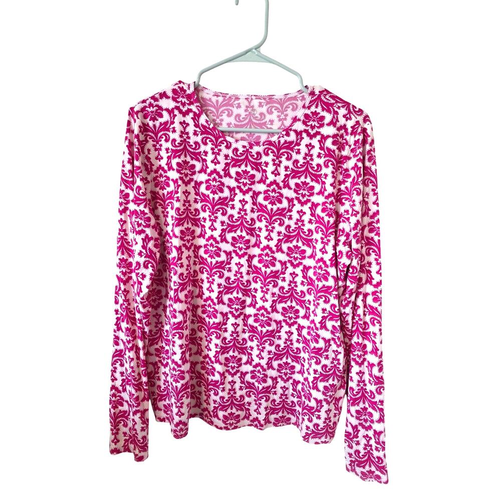 Lands End Womens Floral Rash Guard Swim Top Size Large Pink White Beach Vacation
